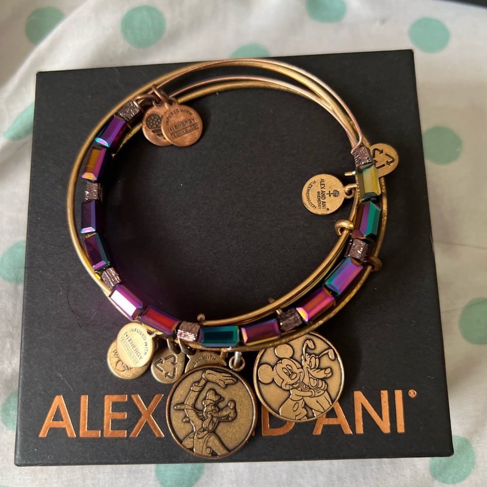 Alex and ani RETIRED Disney set. This set features Goofy and Mickey and Pluto